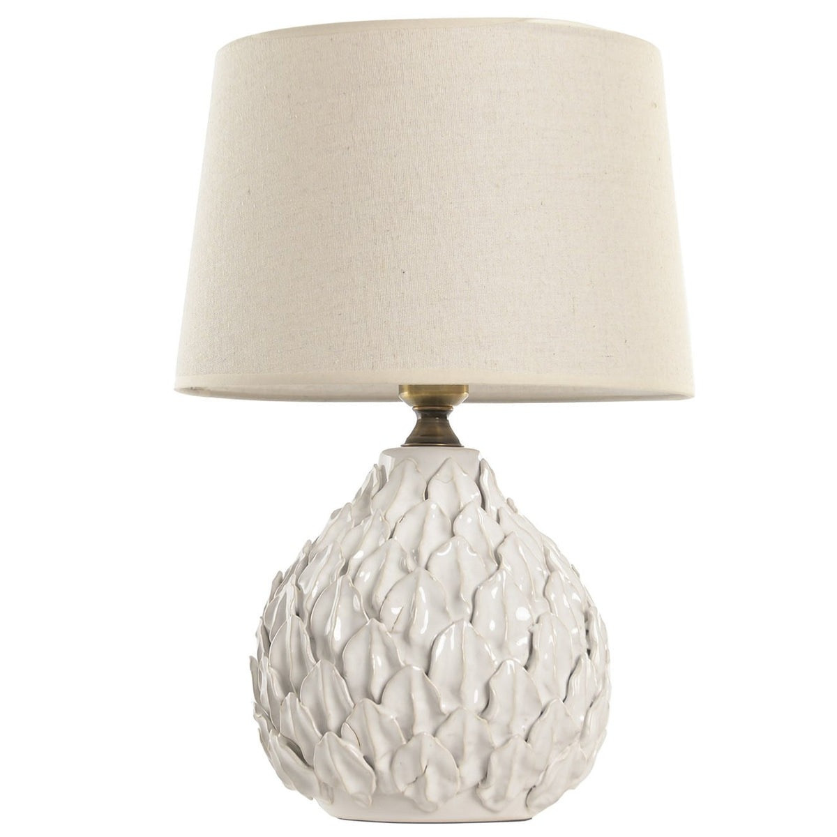 White Leaf-Relief Porcelain Table Lamp