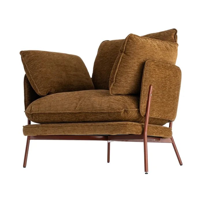 Light Brown Fabric and Metal Armchair