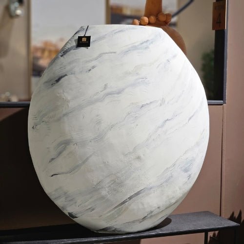 Lined Marbled Flat Vase - LUXONAS HOME