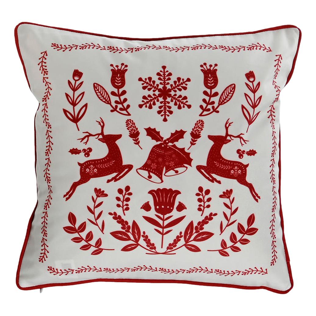 Red Print Xmas Cushion - Festive Holiday Decor
