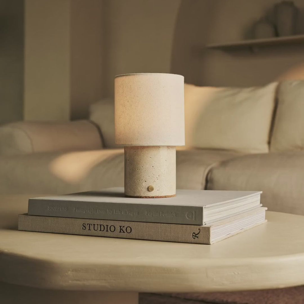 Luna Light Brown Wooden Rechargeable Table Lamp | 3D - Printed Porcelain, Dimmable & Up to 100 Hours of Battery Life - LUXONAS HOME