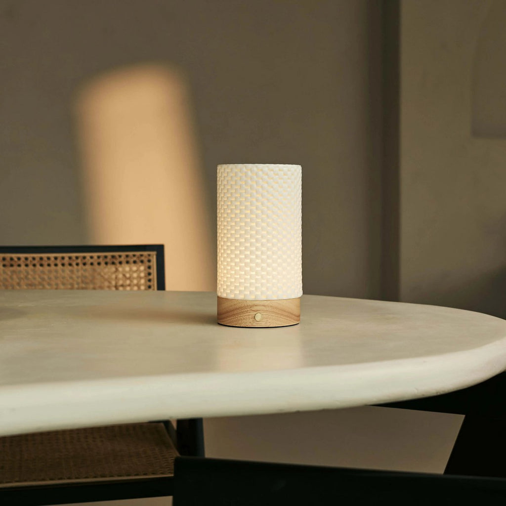 Luna Light Brown Wooden Rechargeable Table Lamp | 3D - Printed Porcelain, Dimmable & Up to 100 Hours of Battery Life - LUXONAS HOME