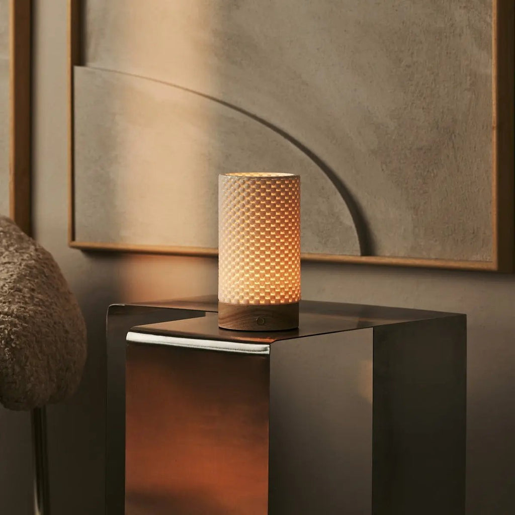 Luna Light Brown Wooden Rechargeable Table Lamp | 3D - Printed Porcelain, Dimmable & Up to 100 Hours of Battery Life - LUXONAS HOME