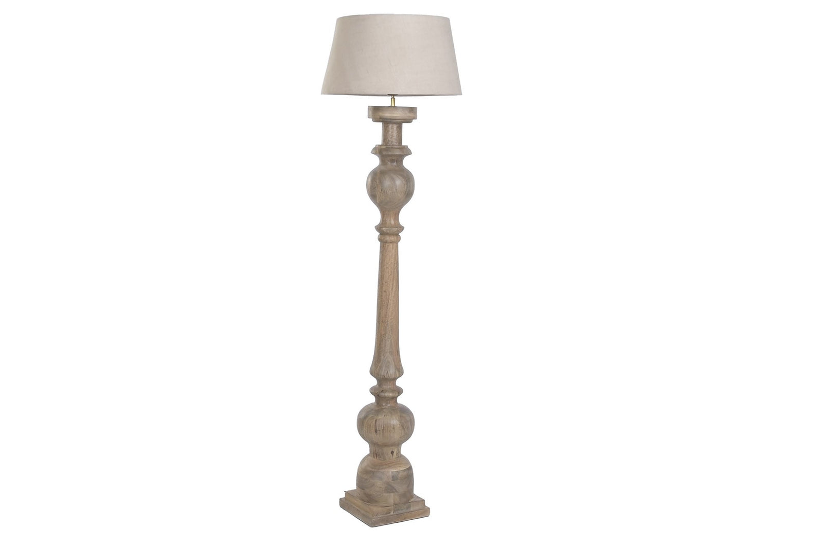 Mango Wood Floor Lamp with Linen Shade