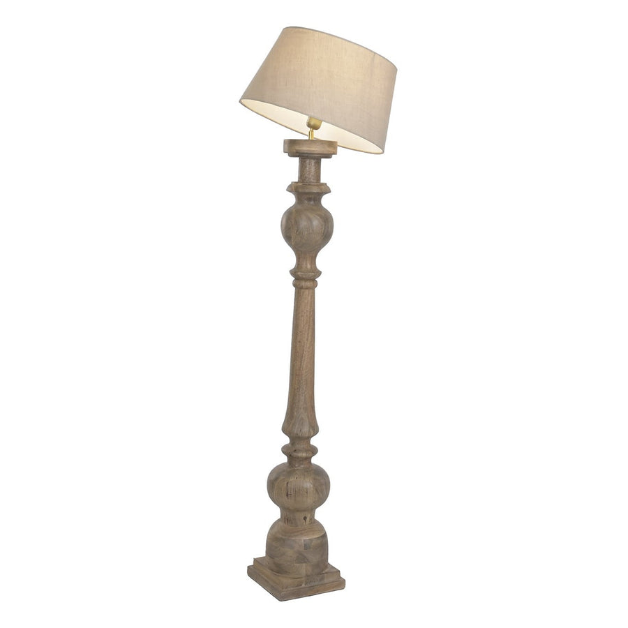 Mango Wood Floor Lamp with Linen Shade