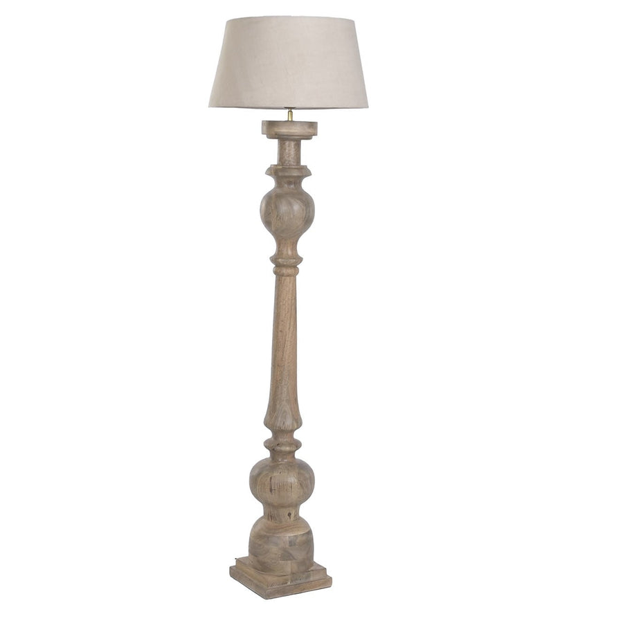 Mango Wood Floor Lamp with Linen Shade