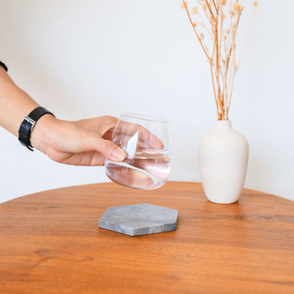 Marble Coasters Grey – Hexagonal Coasters for Mugs or Glasses – Handmade Coasters Set of 4 or 8 INAI (grey) - LUXONAS HOME