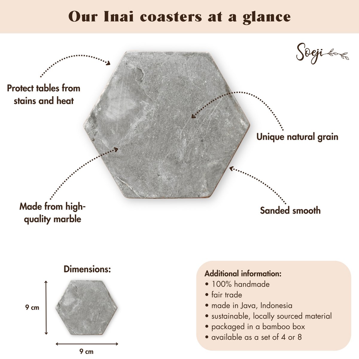 Marble Coasters Grey – Hexagonal Coasters for Mugs or Glasses – Handmade Coasters Set of 4 or 8 INAI (grey) - LUXONAS HOME