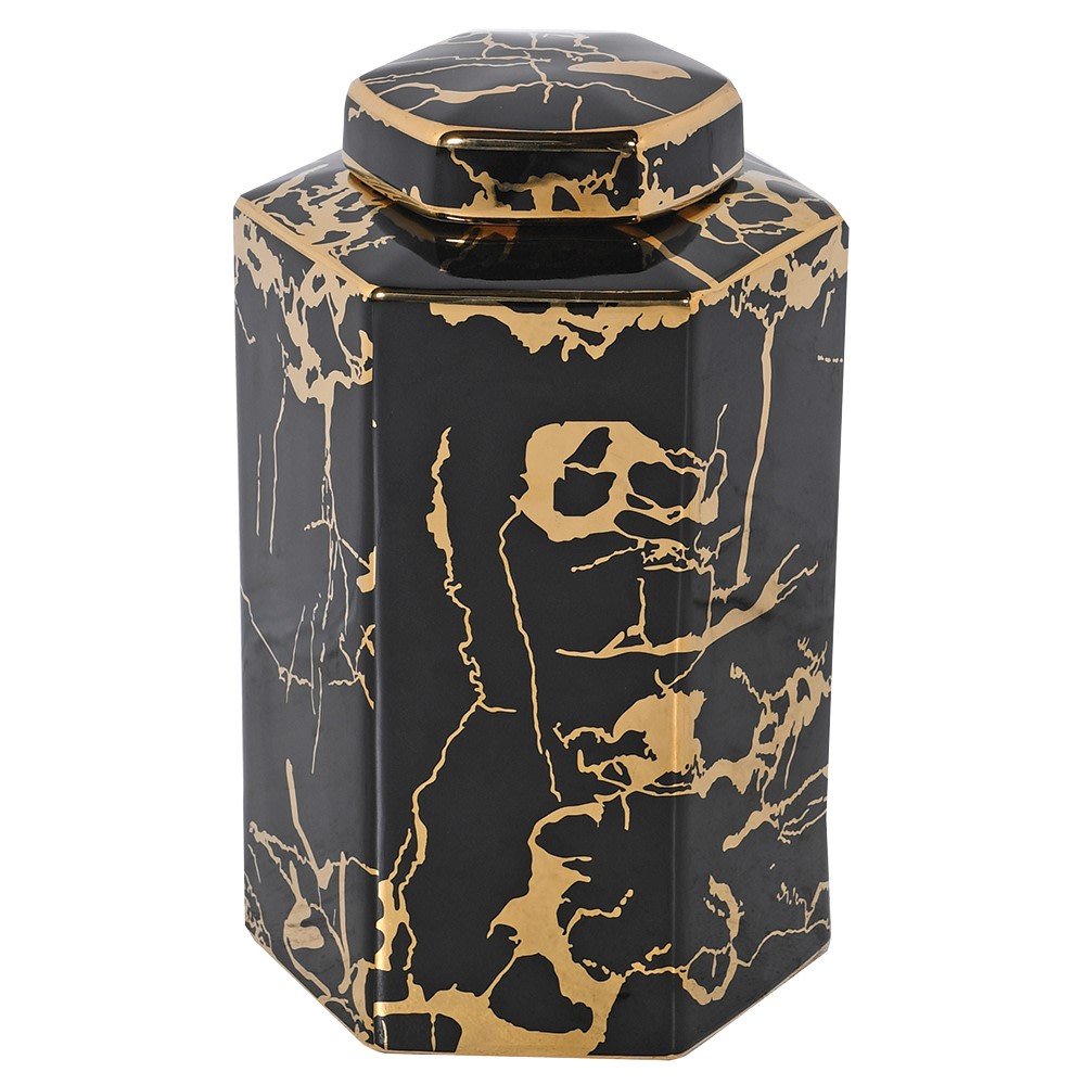 Marbled Black & Gold Lidded Jar - LUXONAS