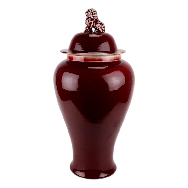 Maroon Ceramic Ginger Jar with Lion Lid