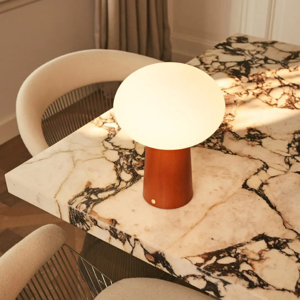 Max Chestnut Brown Wooden Cordless Table Lamp | Rechargeable, Glass, Sustainable Design - LUXONAS HOME