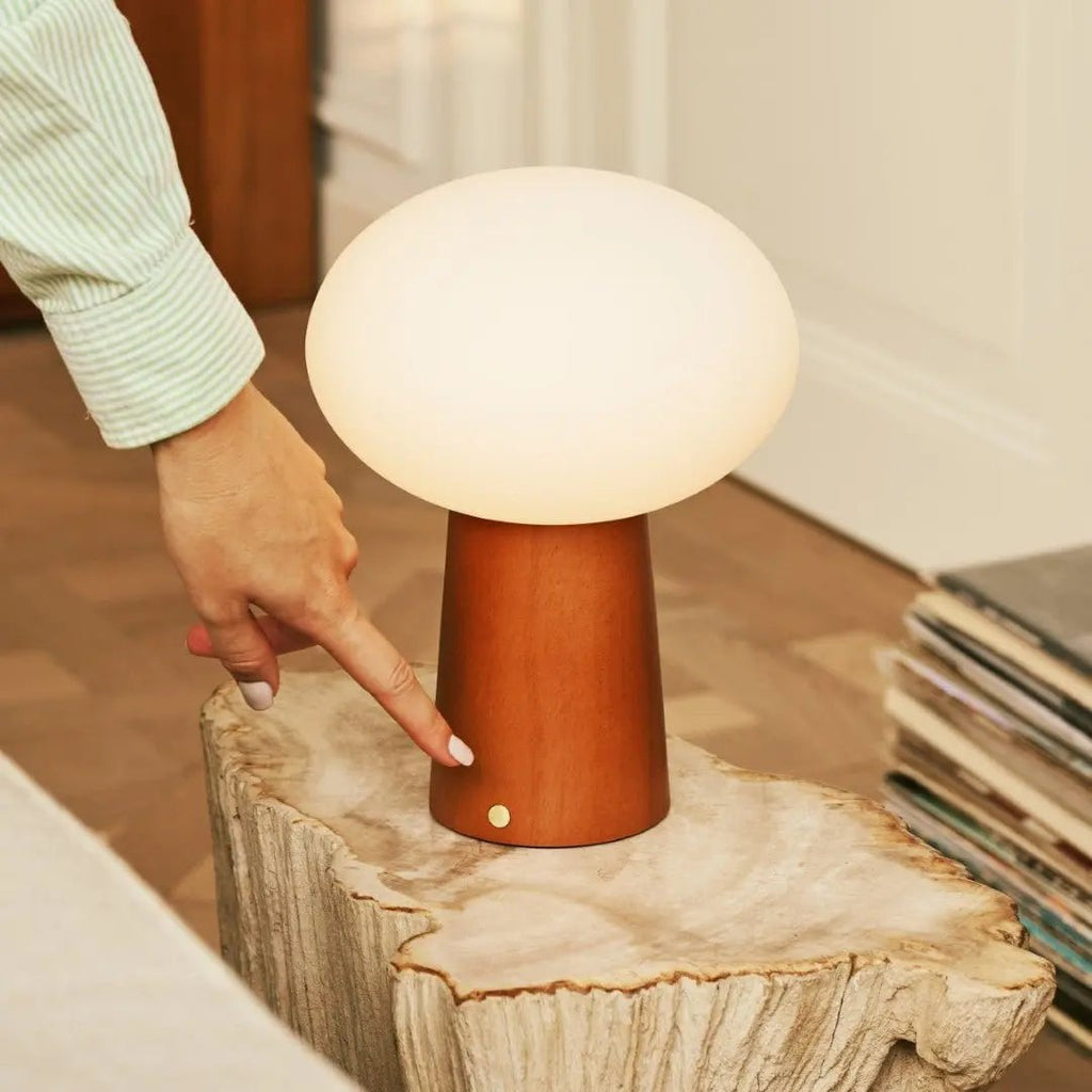 Max Chestnut Brown Wooden Cordless Table Lamp | Rechargeable, Glass, Sustainable Design - LUXONAS HOME