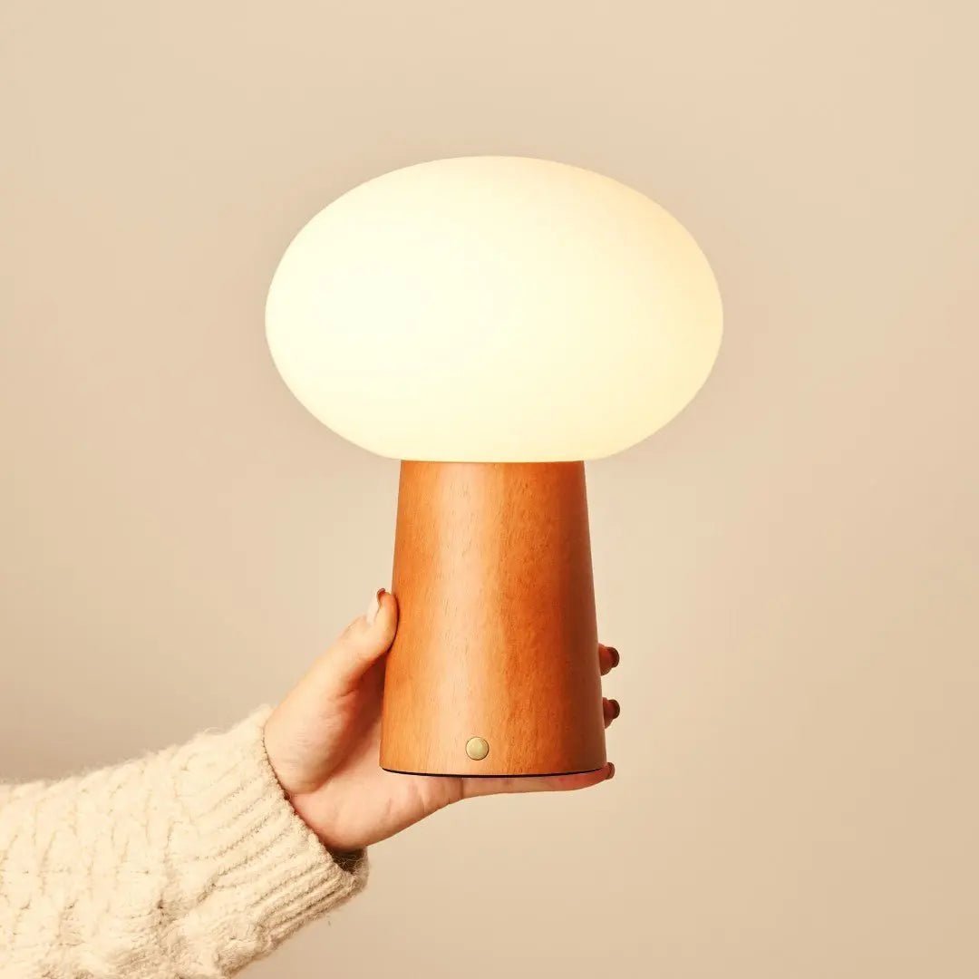 Max Chestnut Brown Wooden Cordless Table Lamp | Rechargeable, Glass, Sustainable Design - LUXONAS HOME