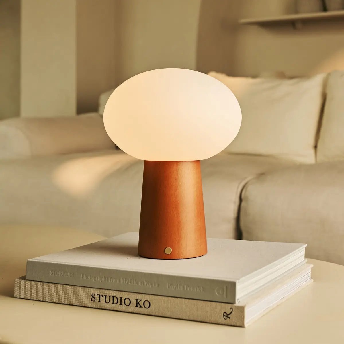Max Chestnut Brown Wooden Cordless Table Lamp | Rechargeable, Glass, Sustainable Design - LUXONAS HOME