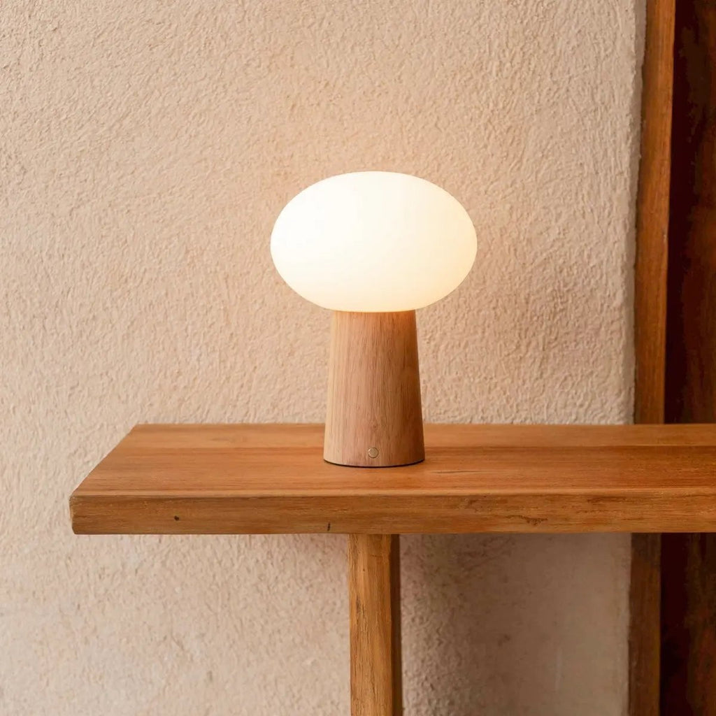 Max Light Brown Wooden Cordless Table Lamp | Rechargeable, Glass & Sustainable Design - LUXONAS HOME