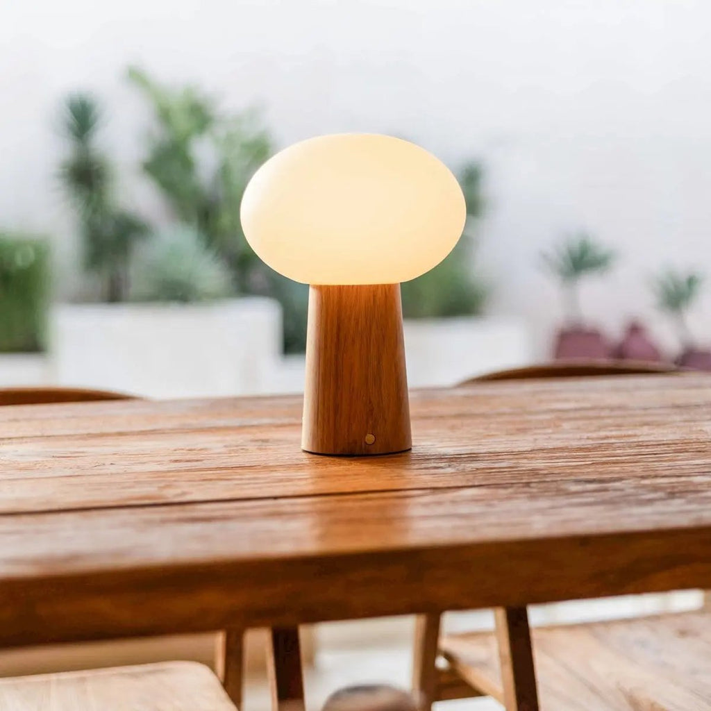 Max Light Brown Wooden Cordless Table Lamp | Rechargeable, Glass & Sustainable Design - LUXONAS HOME