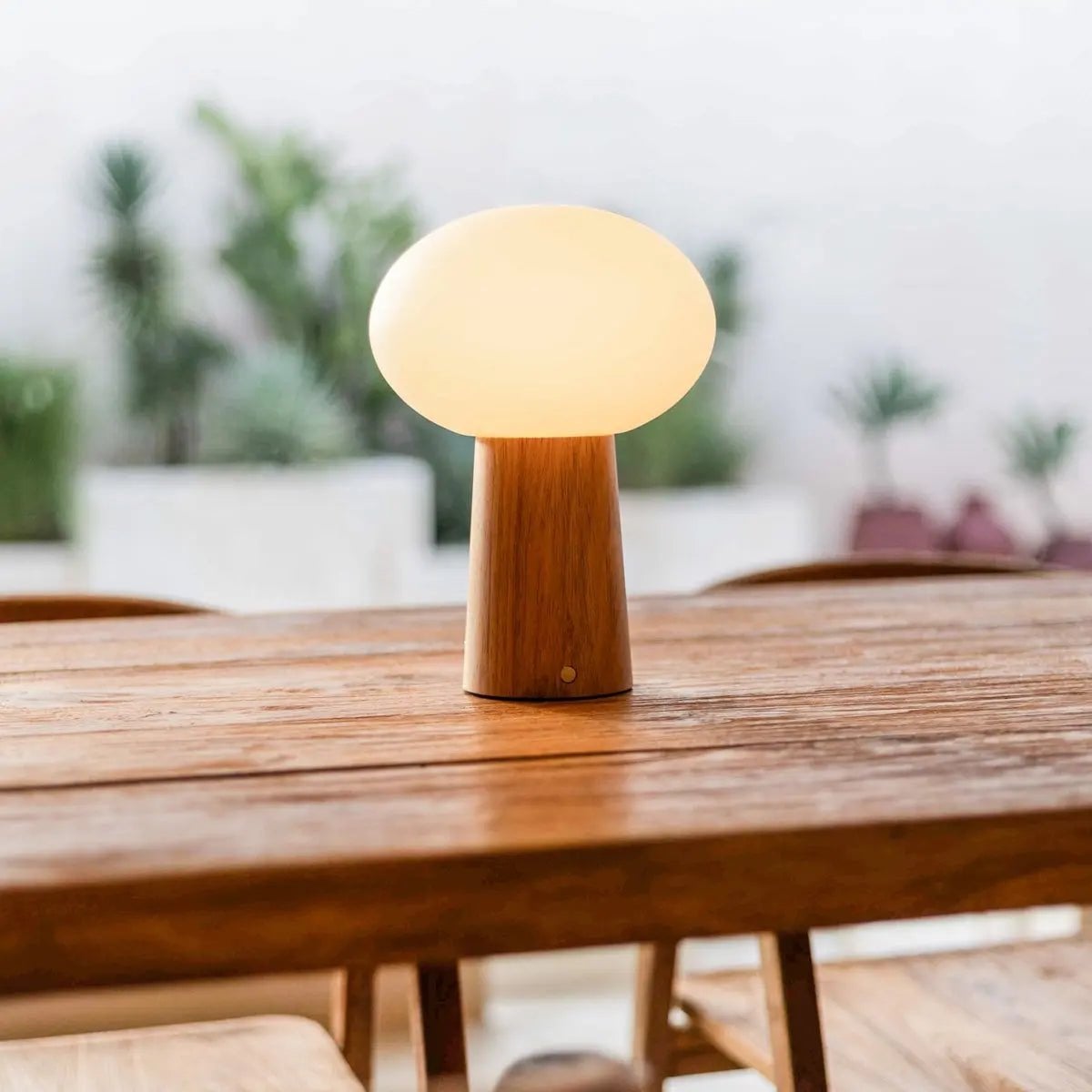 Max Light Brown Wooden Cordless Table Lamp | Rechargeable, Glass & Sustainable Design - LUXONAS HOME