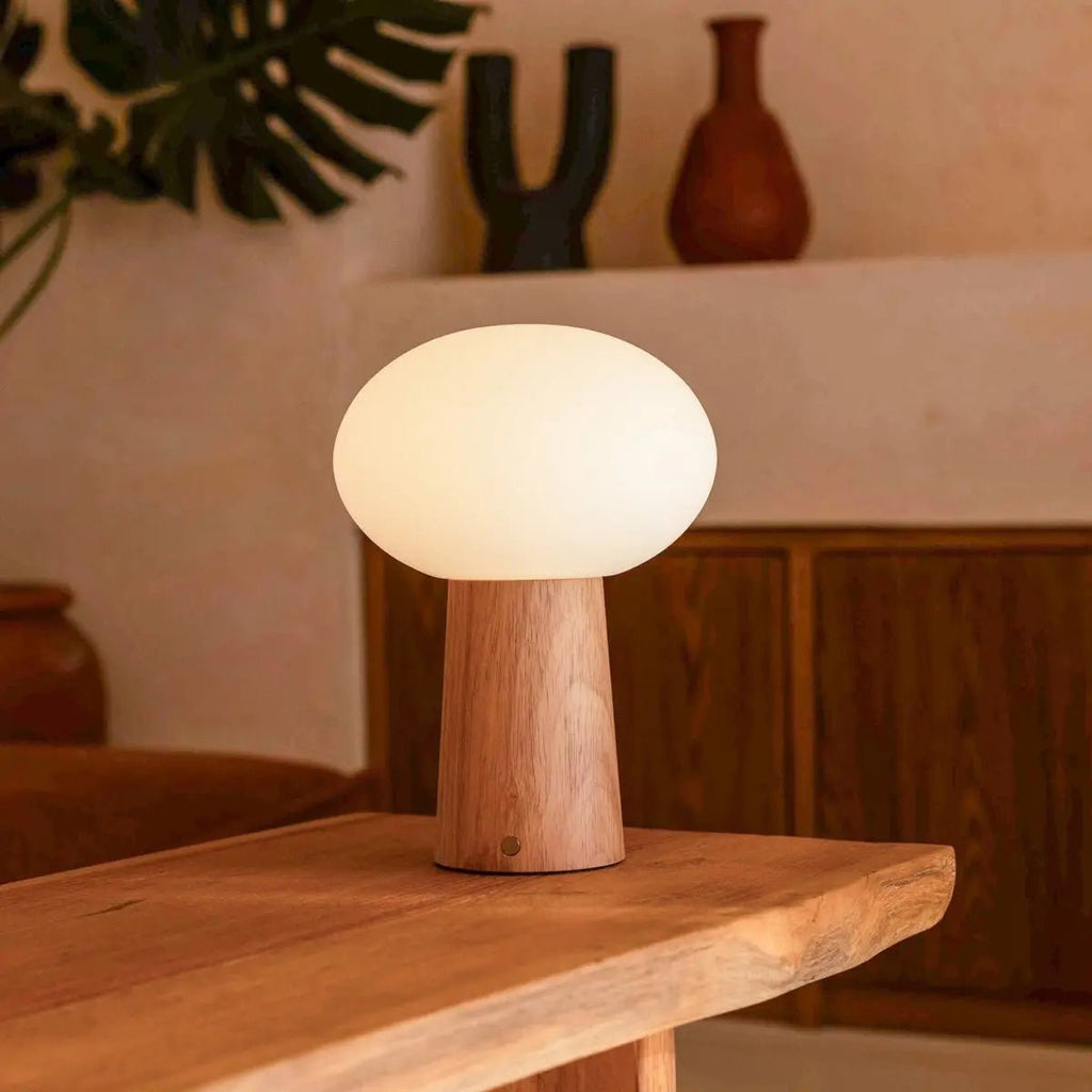 Max Light Brown Wooden Cordless Table Lamp | Rechargeable, Glass & Sustainable Design - LUXONAS HOME