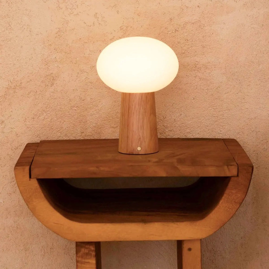 Max Light Brown Wooden Cordless Table Lamp | Rechargeable, Glass & Sustainable Design - LUXONAS HOME