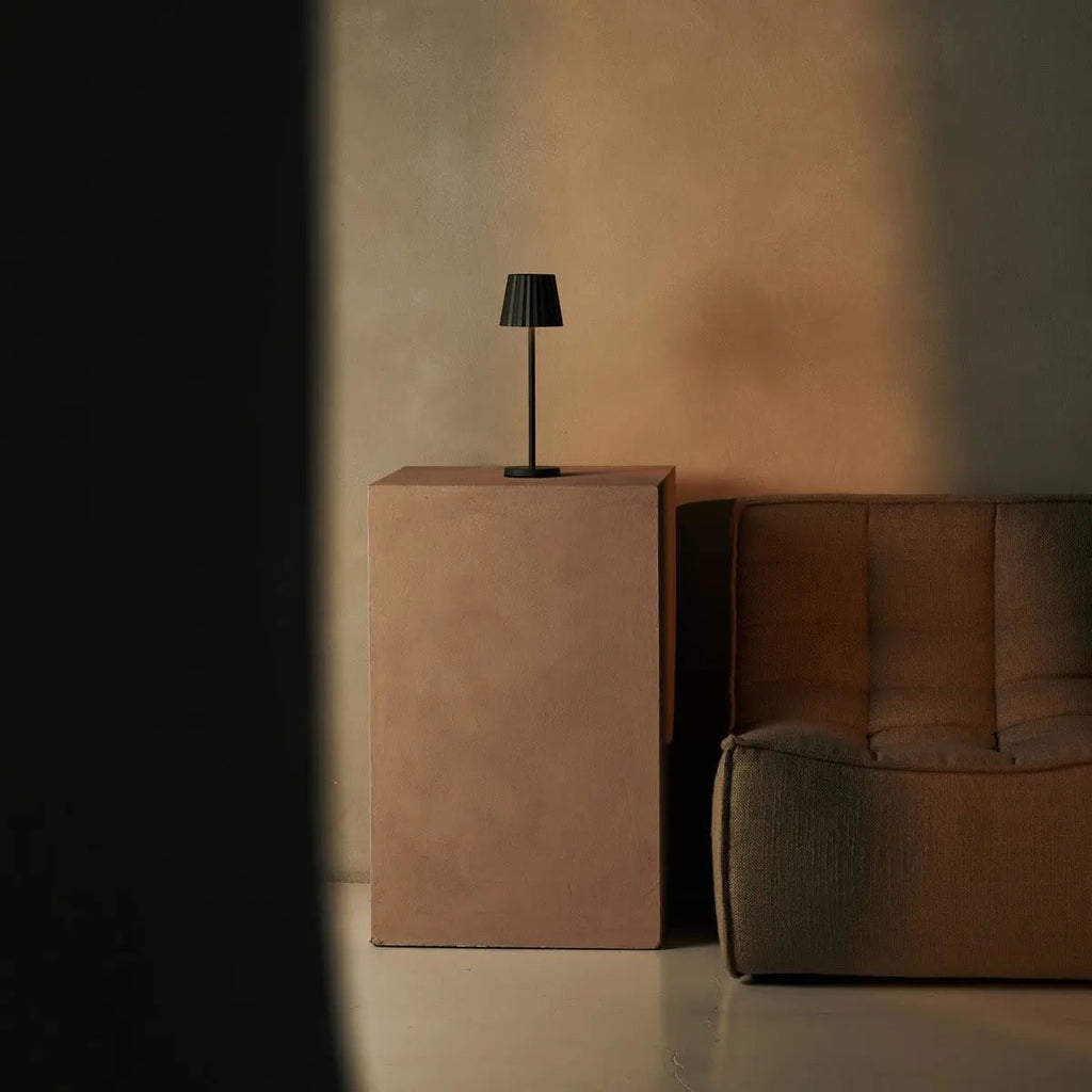 Maya Olive Green Ribbed Table Lamp | 3 Light Modes, Rechargeable via Charging Station - LUXONAS HOME