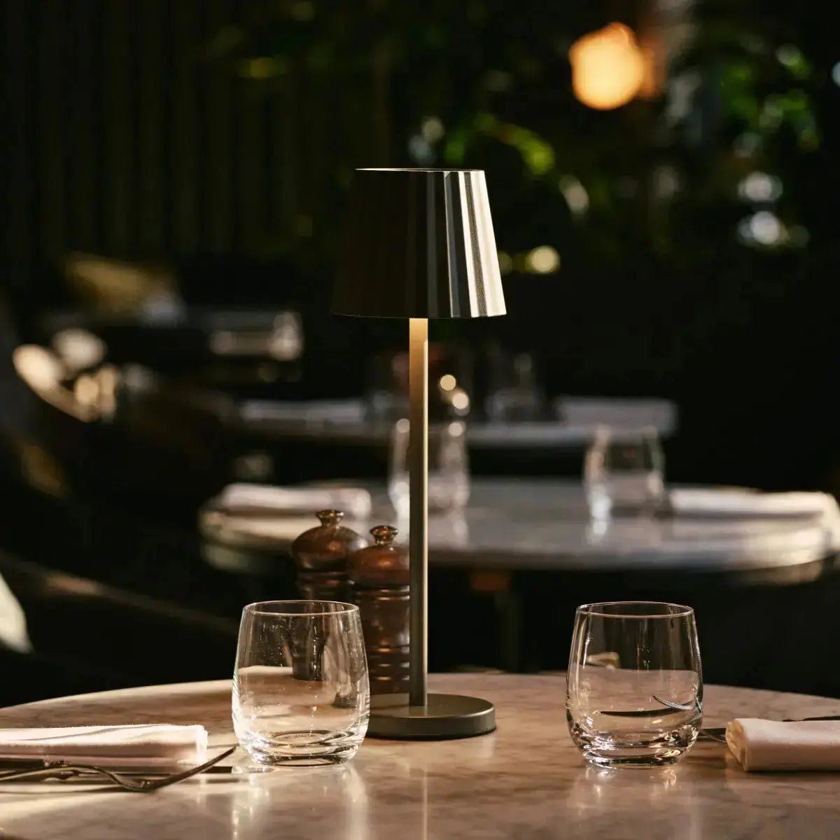 Maya Olive Green Ribbed Table Lamp | 3 Light Modes, Rechargeable via Charging Station - LUXONAS HOME