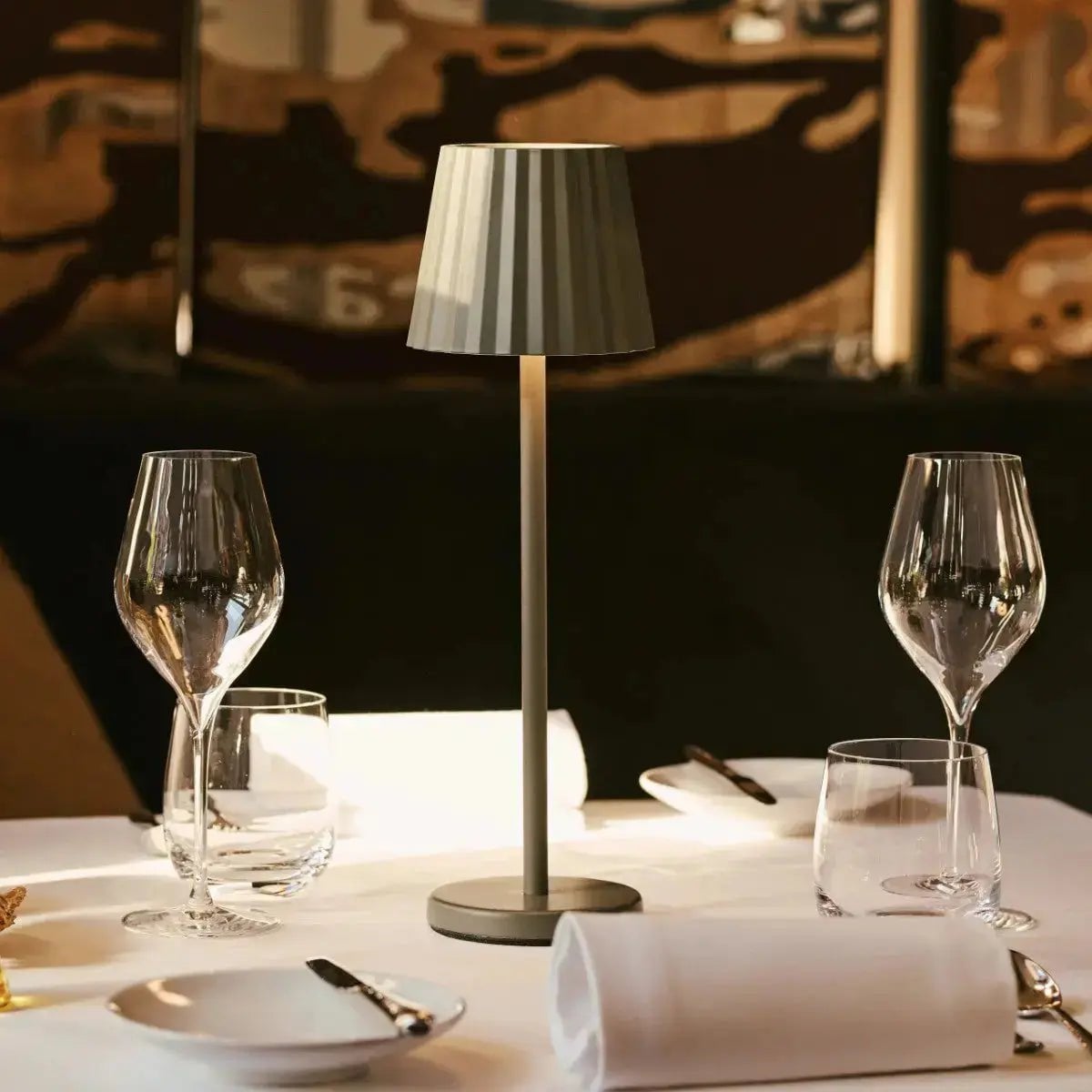 Maya Olive Green Ribbed Table Lamp | 3 Light Modes, Rechargeable via Charging Station - LUXONAS HOME