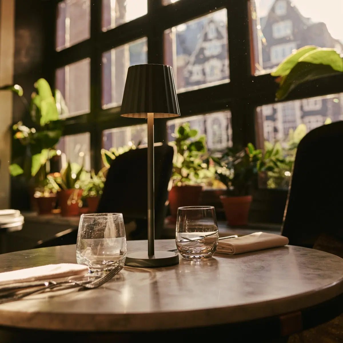 Maya Olive Green Ribbed Table Lamp | 3 Light Modes, Rechargeable via Charging Station - LUXONAS HOME