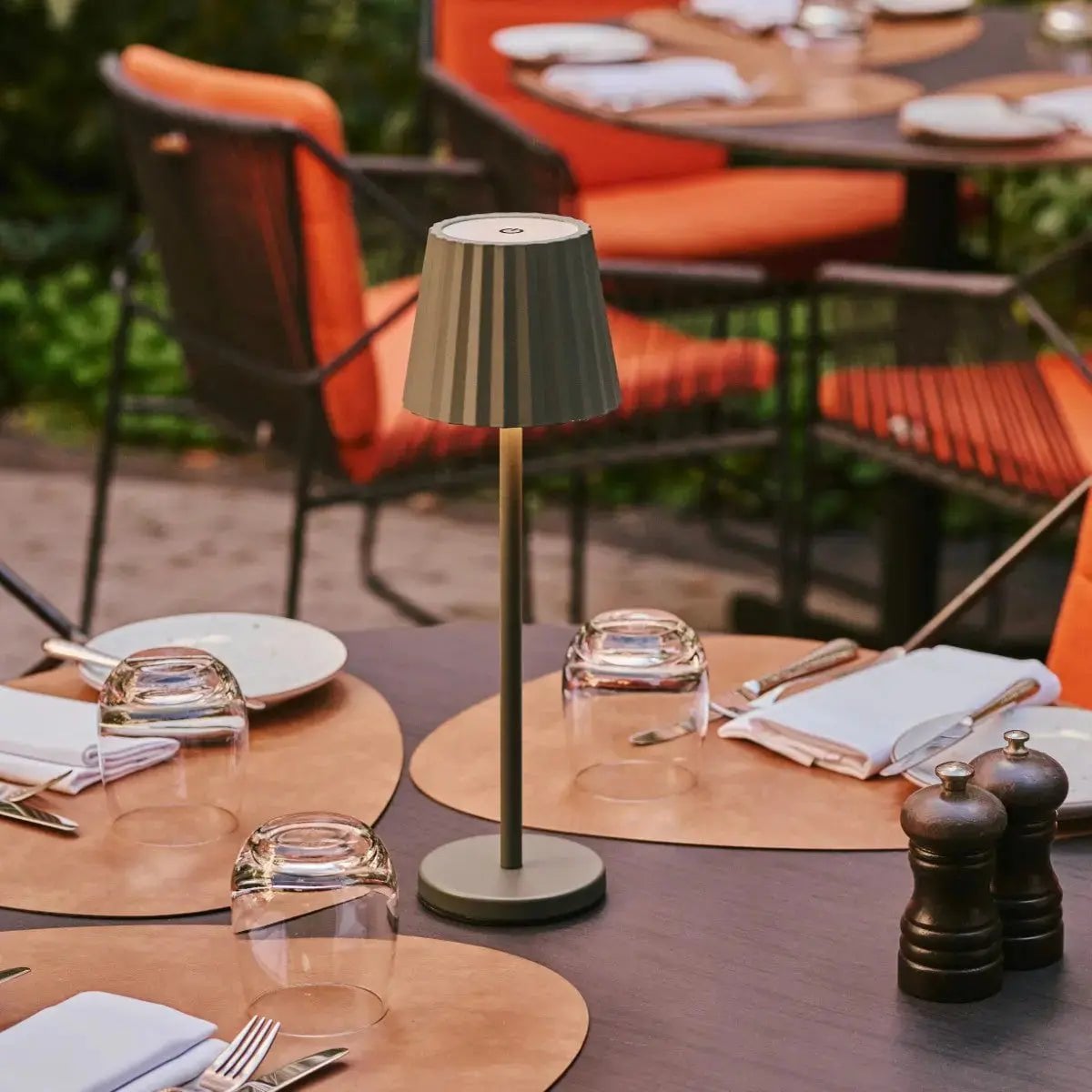 Maya Olive Green Ribbed Table Lamp | 3 Light Modes, Rechargeable via Charging Station - LUXONAS HOME