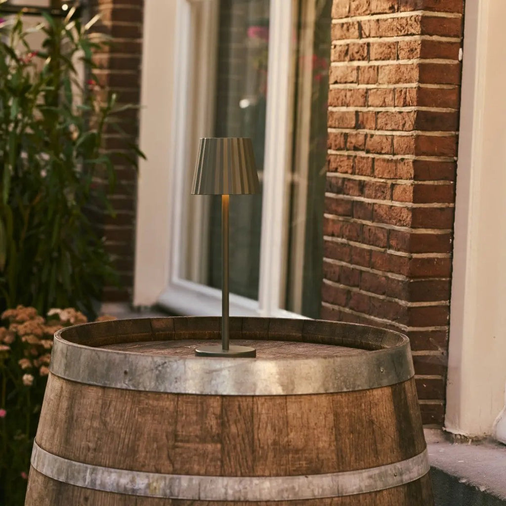 Maya Olive Green Ribbed Table Lamp | 3 Light Modes, Rechargeable via Charging Station - LUXONAS HOME