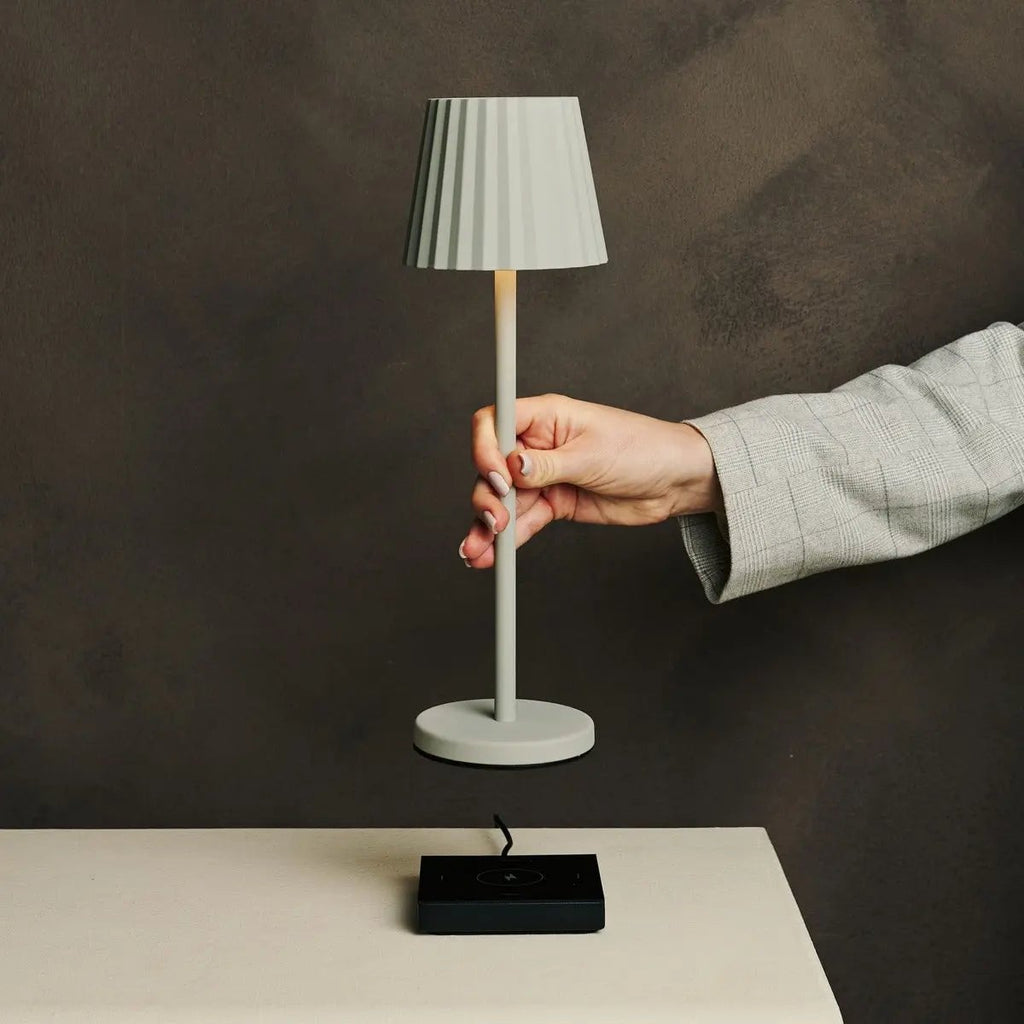 Maya Shadow Grey Ribbed Table Lamp | 3 Light Modes & Rechargeable via Charging Station - LUXONAS HOME