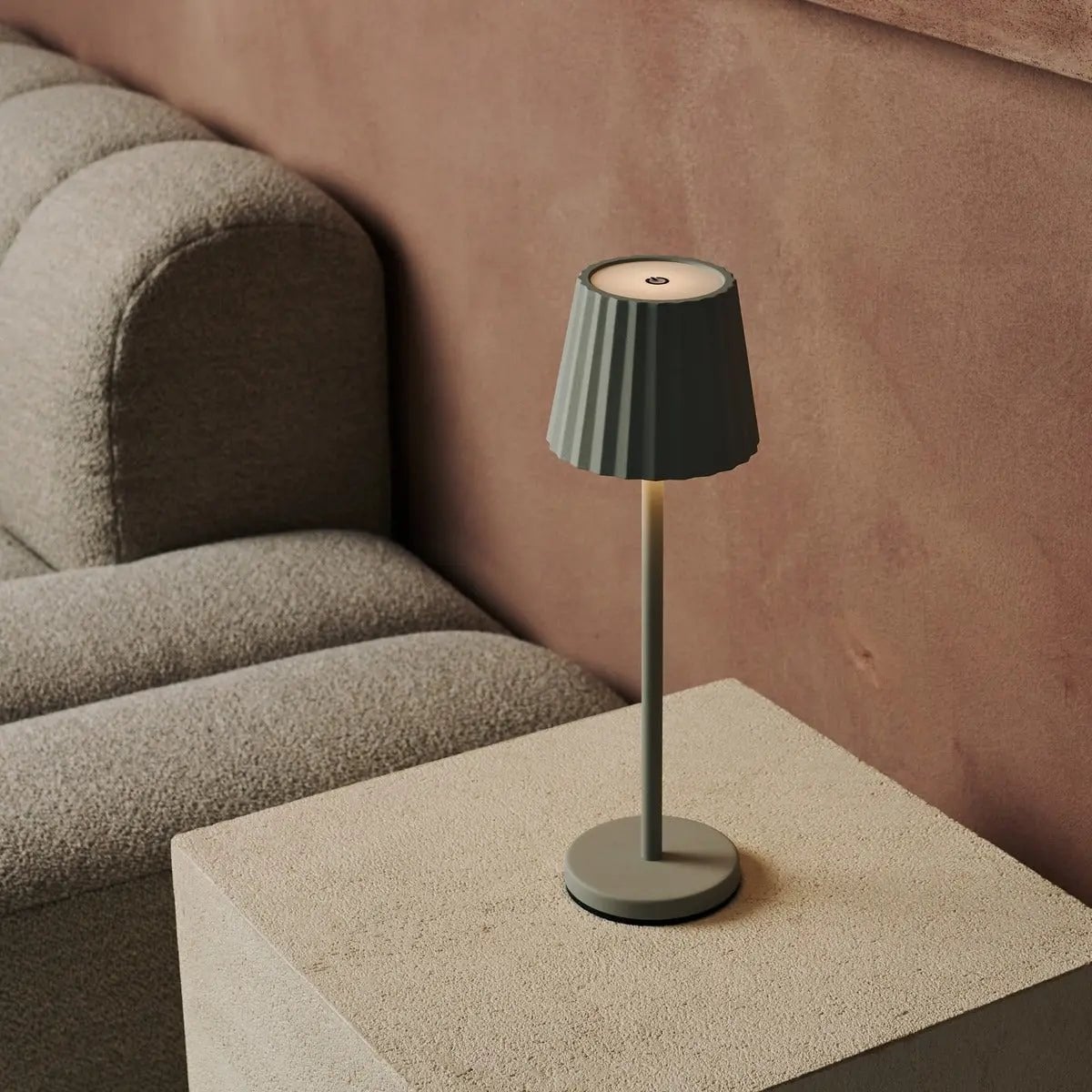 Maya Shadow Grey Ribbed Table Lamp | 3 Light Modes & Rechargeable via Charging Station - LUXONAS HOME