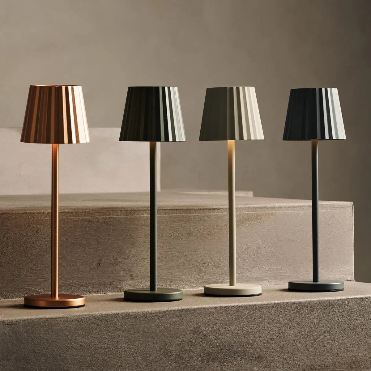 Maya Shadow Grey Ribbed Table Lamp | 3 Light Modes & Rechargeable via Charging Station - LUXONAS HOME