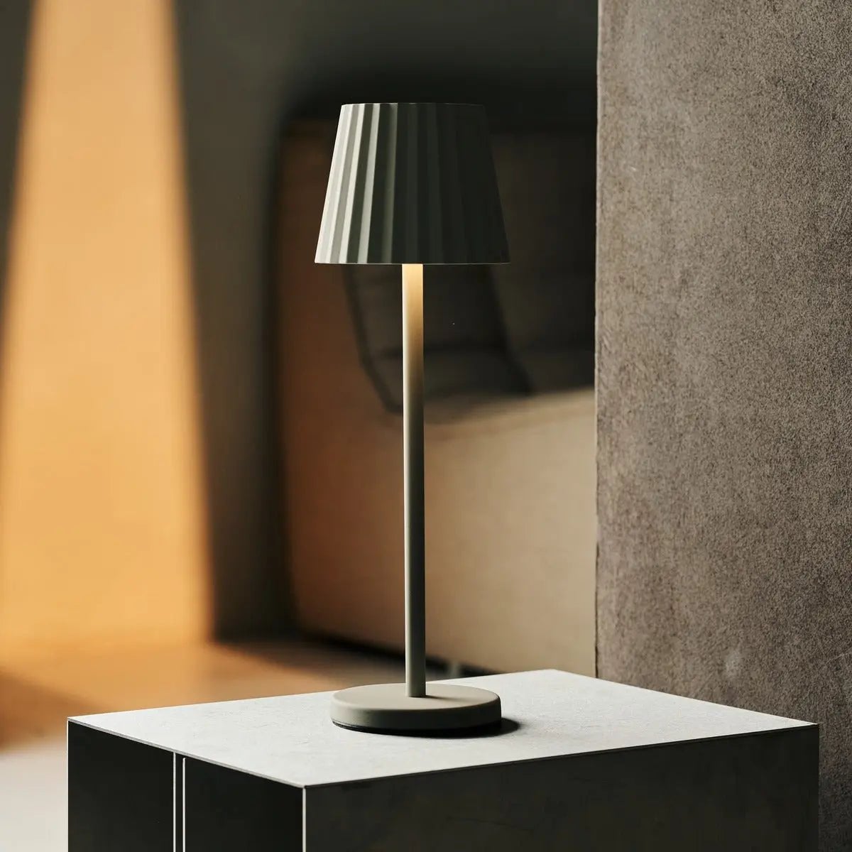 Maya Shadow Grey Ribbed Table Lamp | 3 Light Modes & Rechargeable via Charging Station - LUXONAS HOME