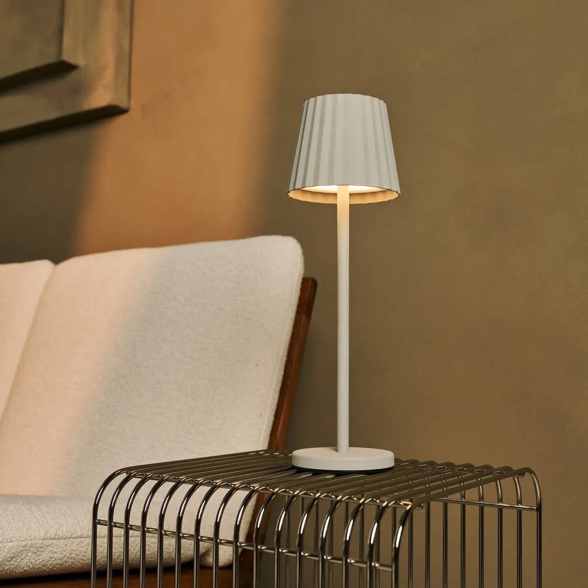 Maya Shadow Grey Ribbed Table Lamp | 3 Light Modes & Rechargeable via Charging Station - LUXONAS HOME