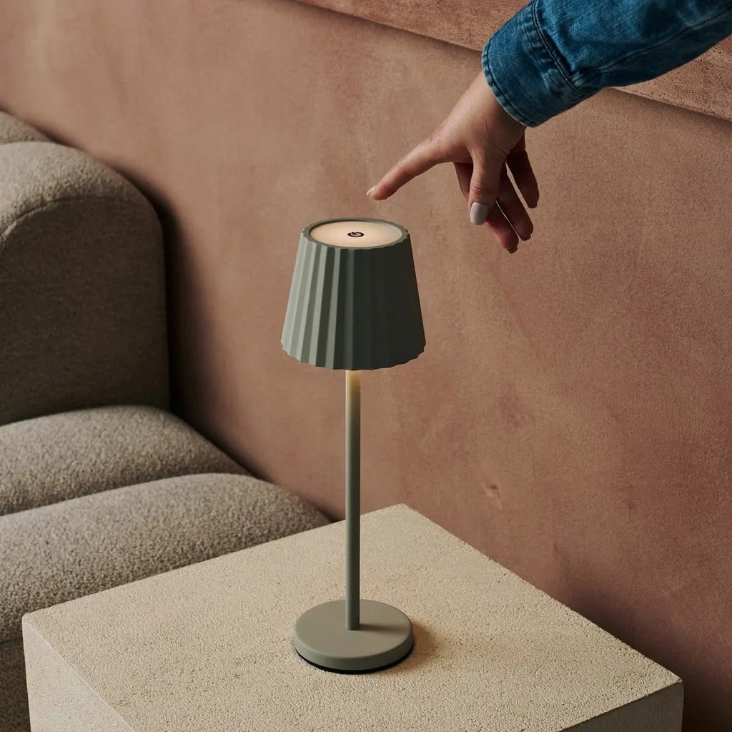 Maya Shadow Grey Ribbed Table Lamp | 3 Light Modes & Rechargeable via Charging Station - LUXONAS HOME