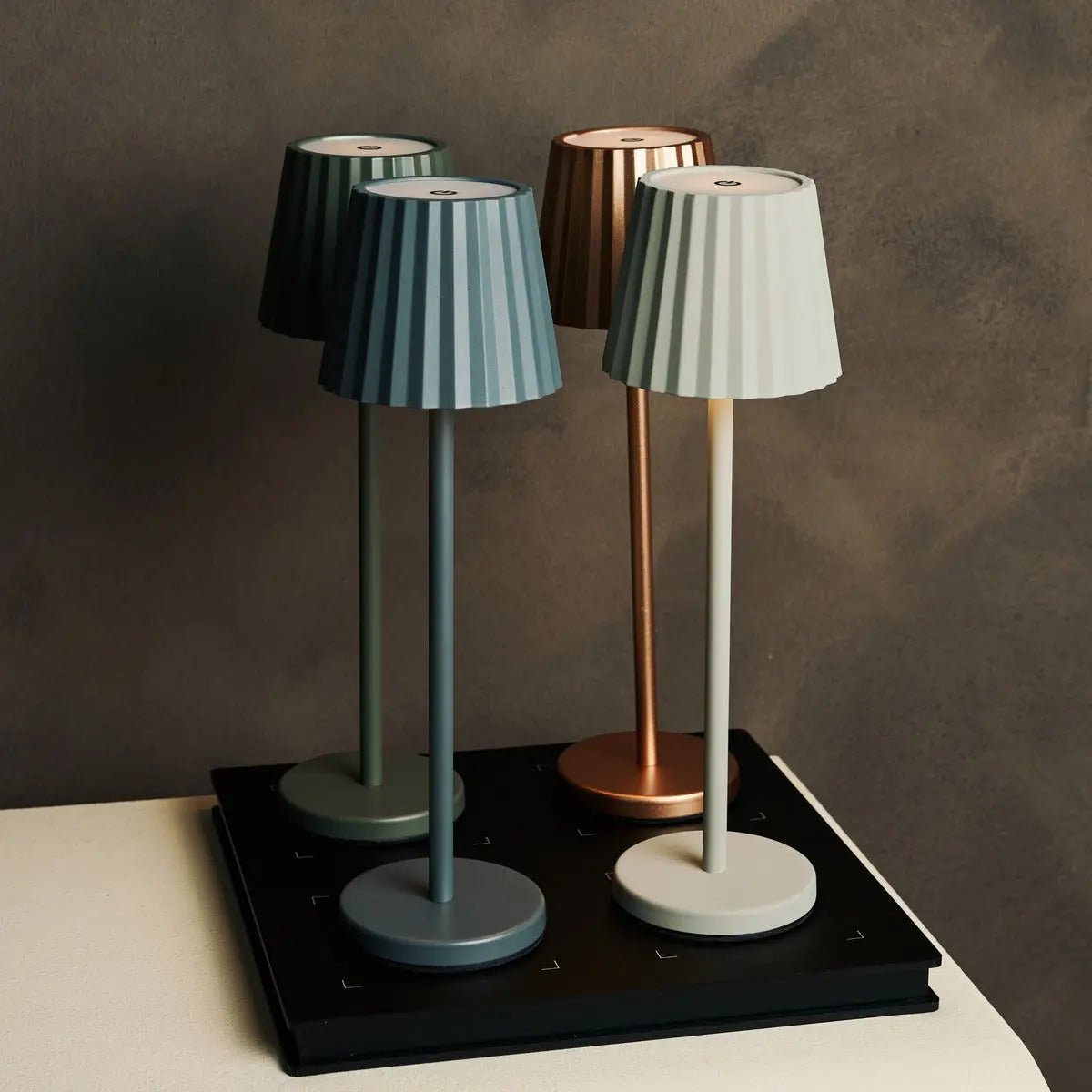 Maya Shadow Grey Ribbed Table Lamp | 3 Light Modes & Rechargeable via Charging Station - LUXONAS HOME