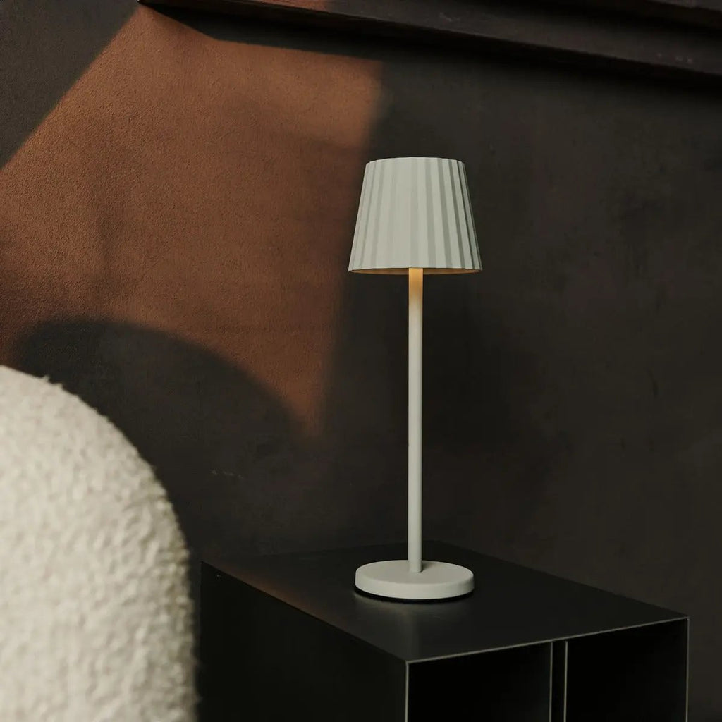 Maya Shadow Grey Ribbed Table Lamp | 3 Light Modes & Rechargeable via Charging Station - LUXONAS HOME