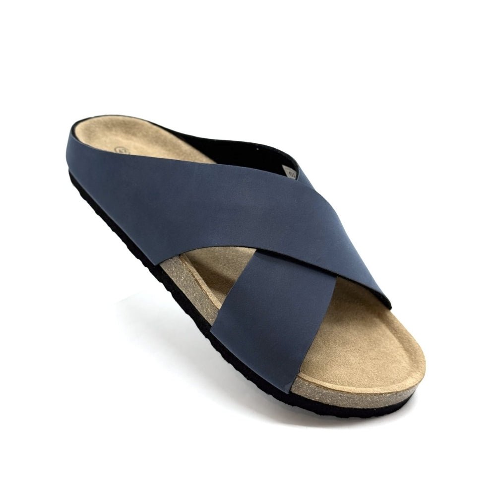 Men's Cork Sole Slides with Crisscross Straps - LUXONAS HOME
