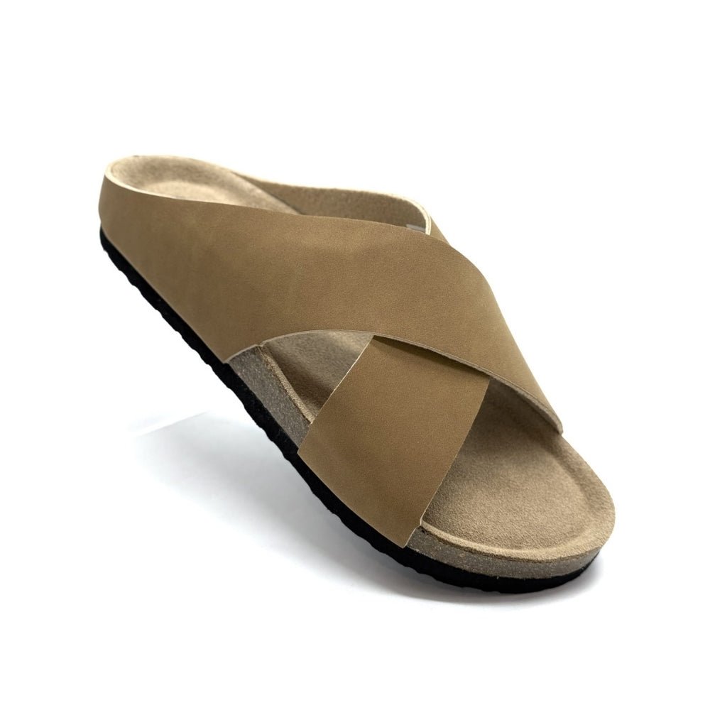 Men's Cork Sole Slides with Crisscross Straps - LUXONAS HOME
