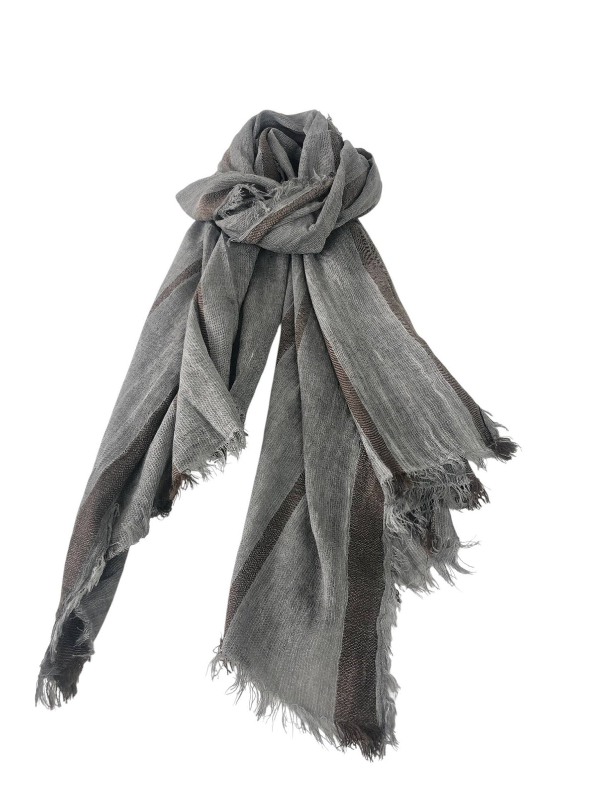 Men's Striped Scarf, Cotton and Viscose F91645 Dark Grey
