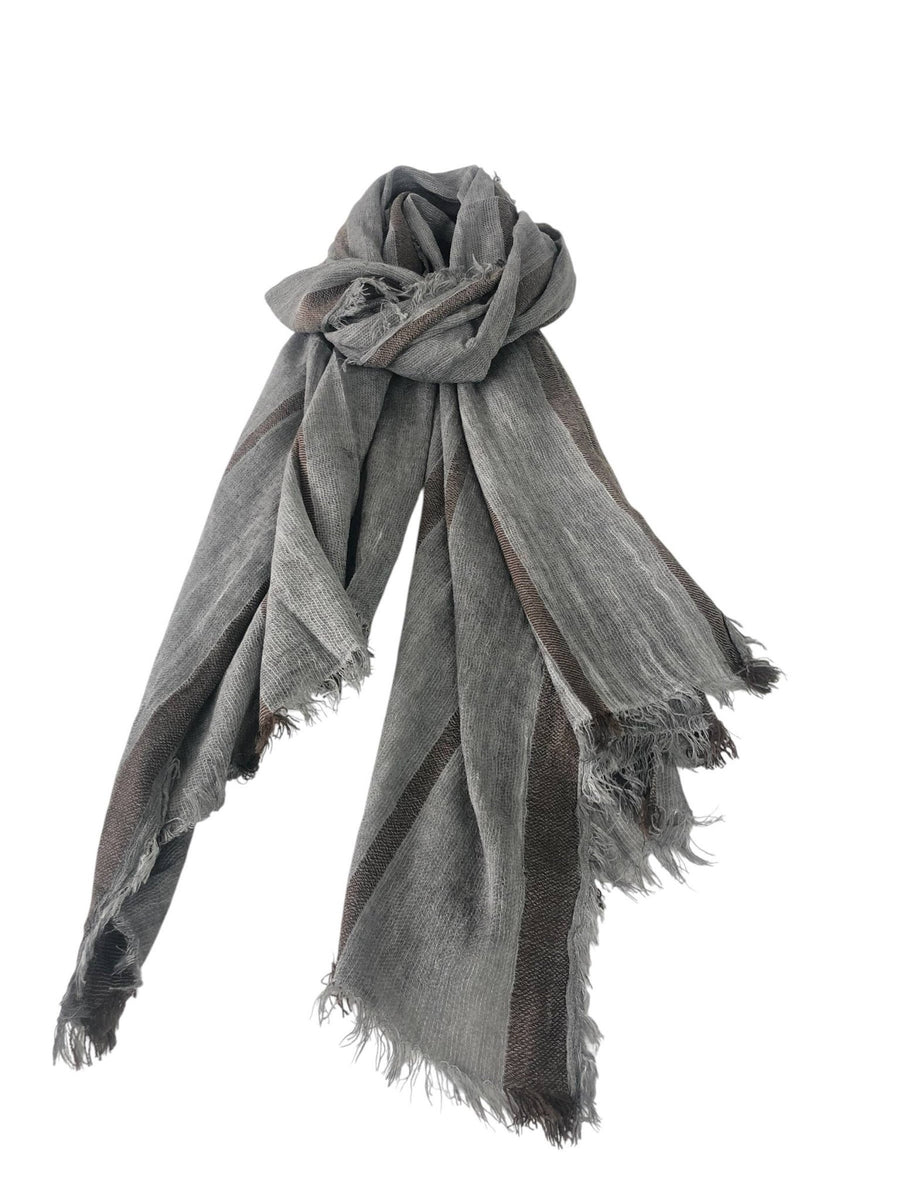 Men's Striped Scarf, Cotton and Viscose F91645 Dark Grey