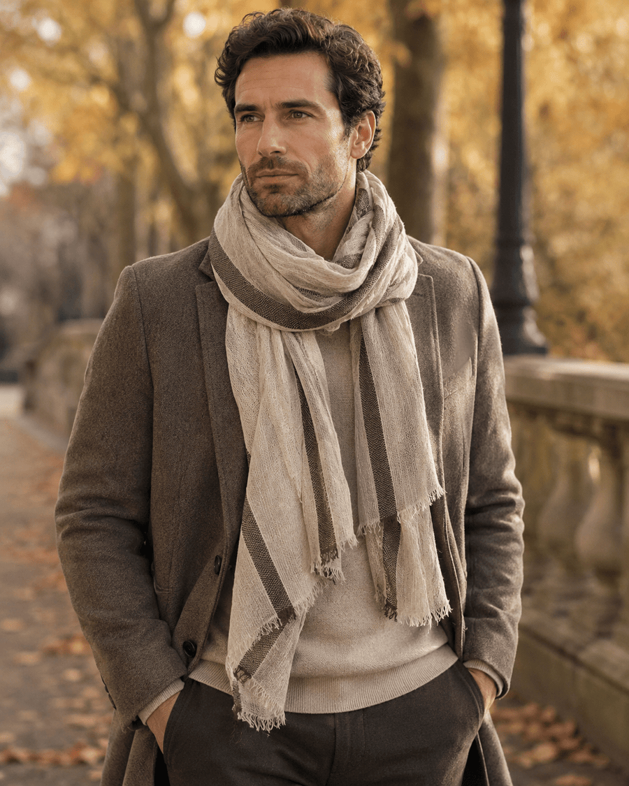 Men's Striped Scarf, Cotton and Viscose F91645 MOLE