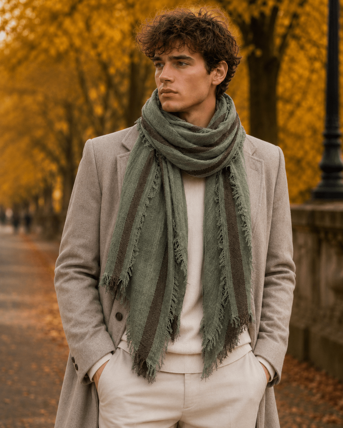 Men's Striped Scarf F91645 — Cotton/Viscose Blend by UNRIPE