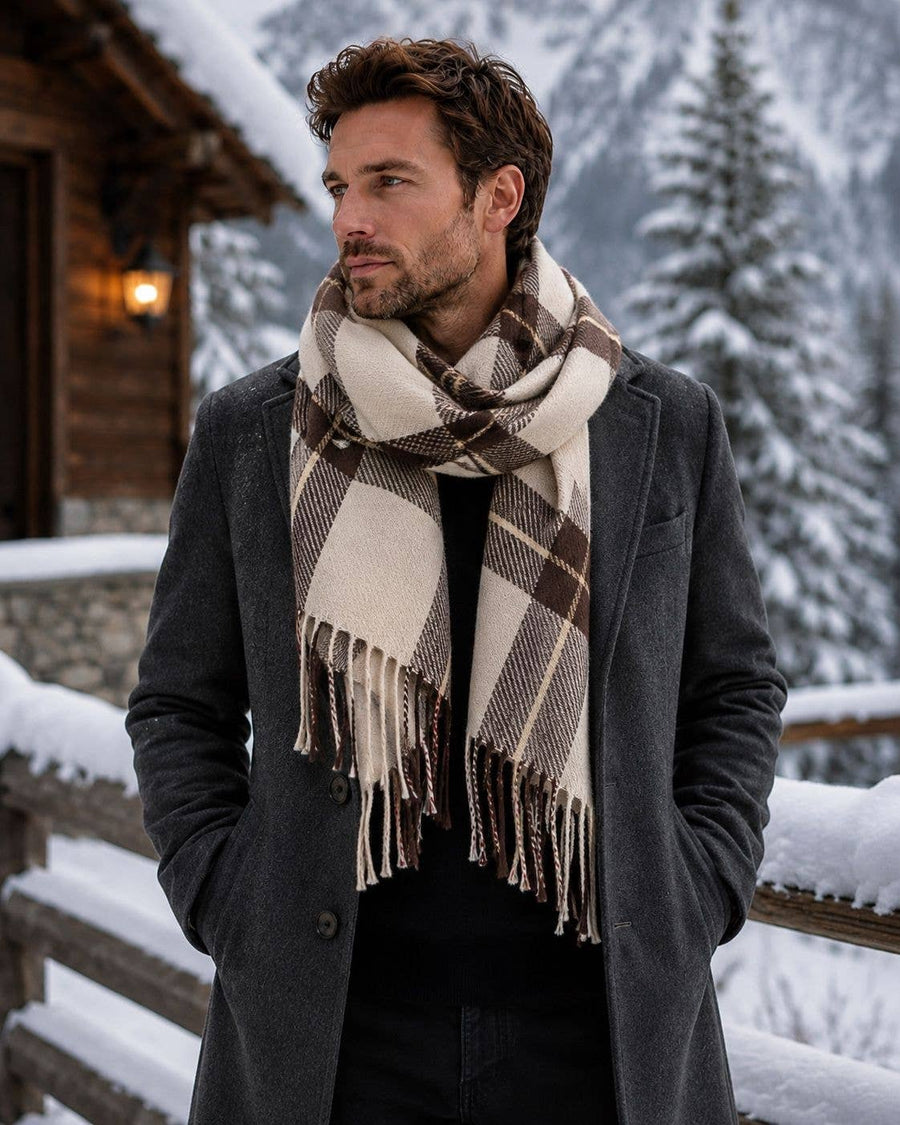 Men's Warm Checkered Scarf F91595 BLACK
