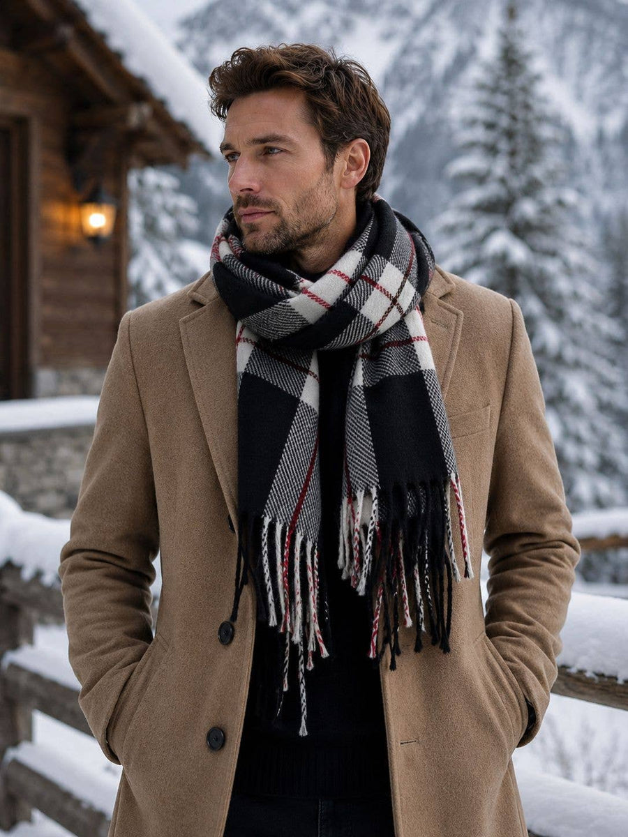 Men's Warm Checkered Scarf F91595 BLACK