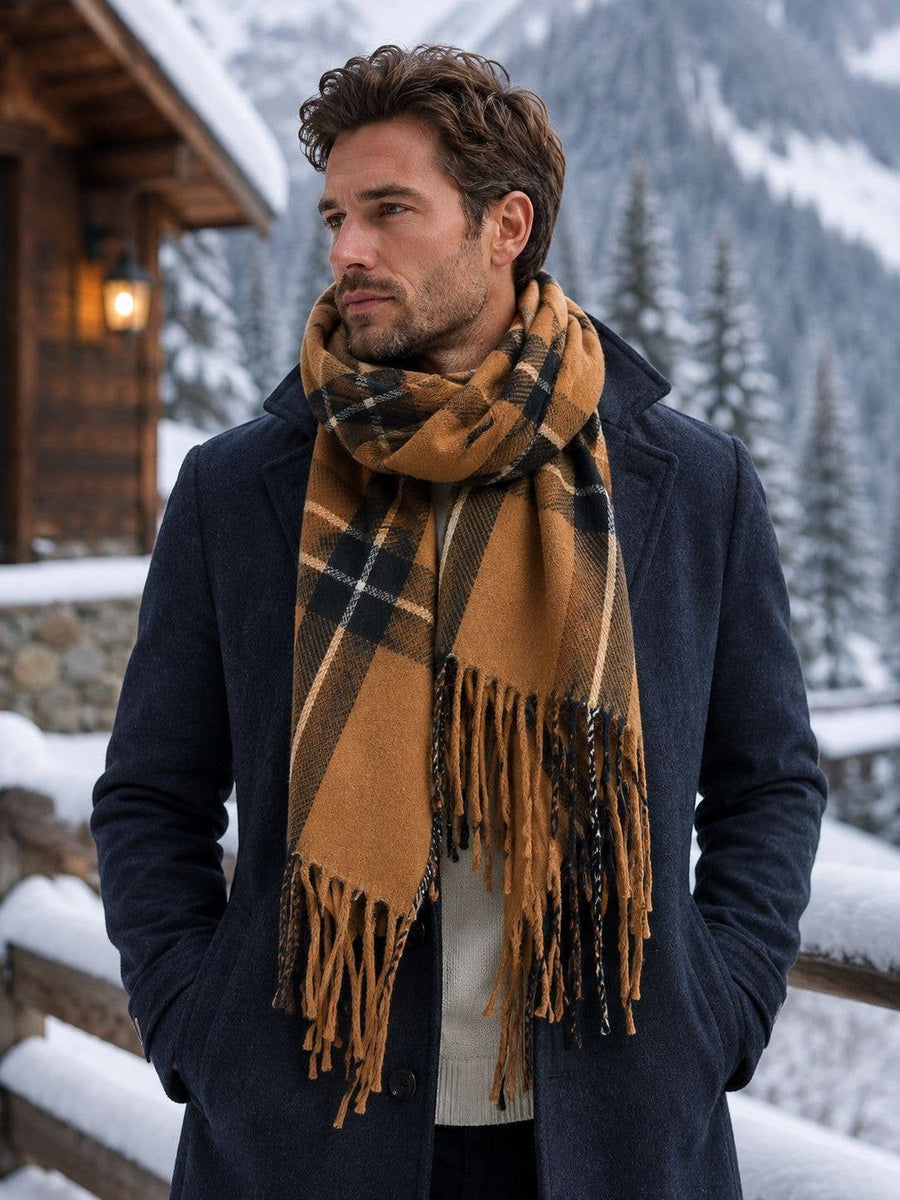 Men's Warm Checkered Scarf F91595 CAMEL