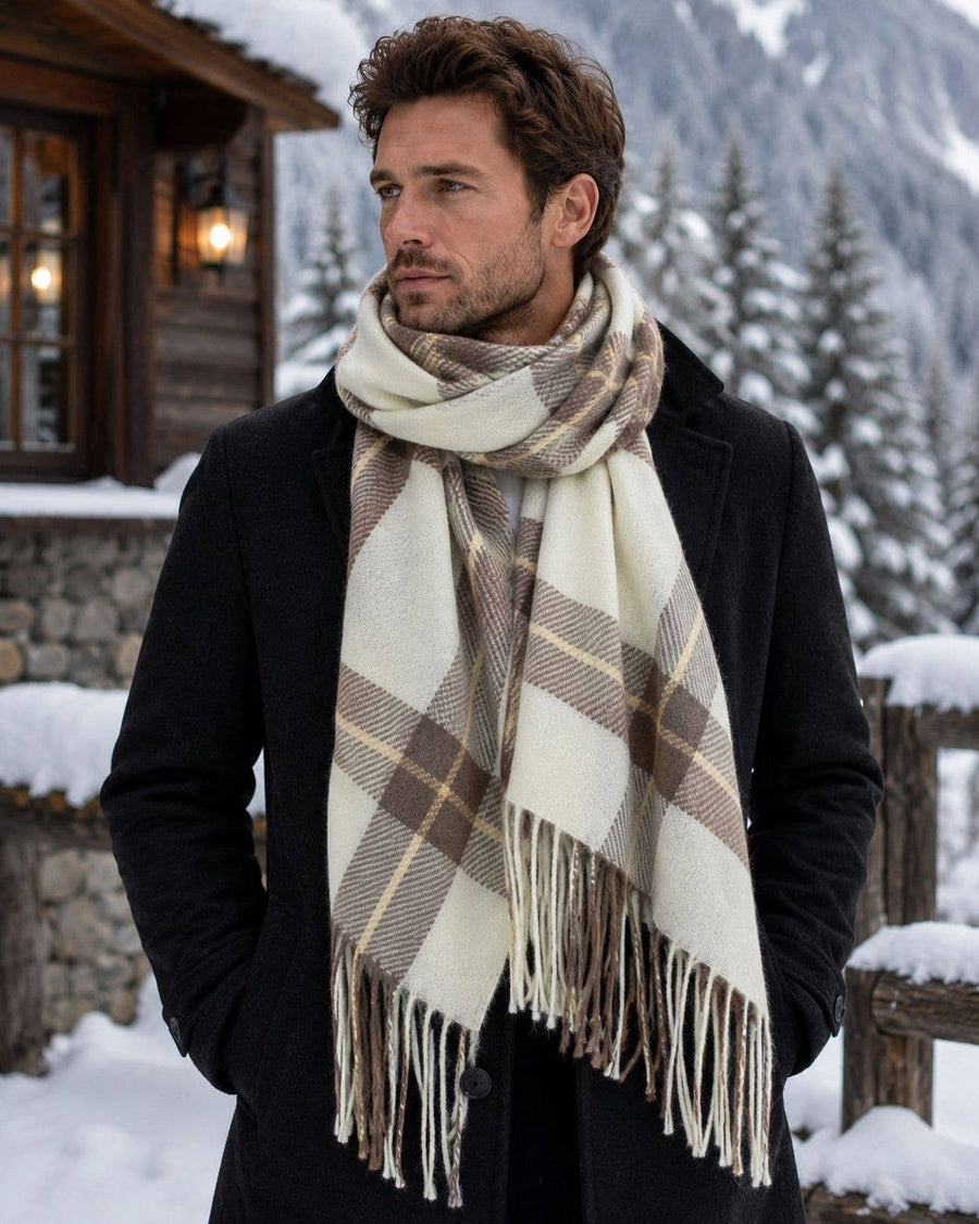 Men's Warm Checkered Scarf F91595 ECRU