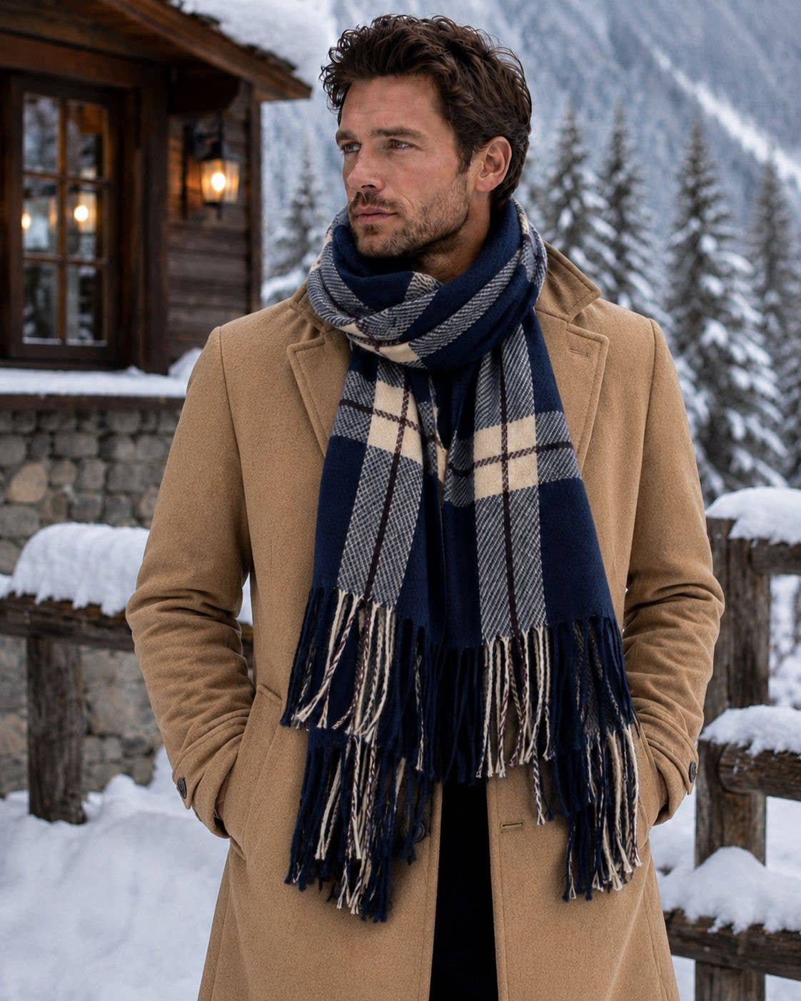 Men's Warm Checkered Scarf F91595 MARINE