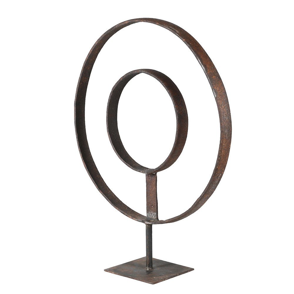 Metal Double Ring Sculpture on Stand