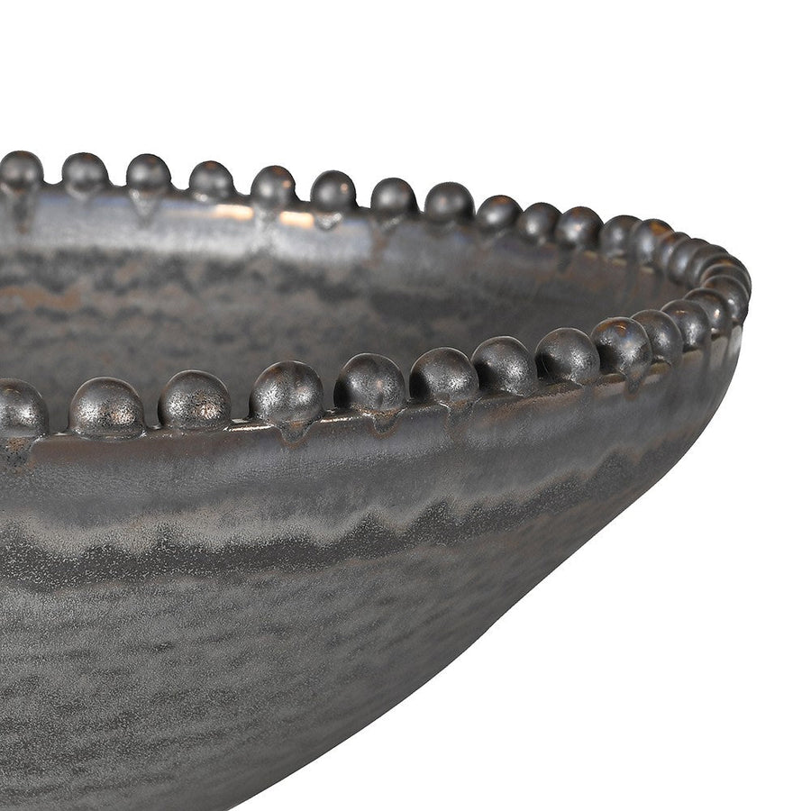 Metal Effect Beaded Bowl - Elegant Porcelain Decor